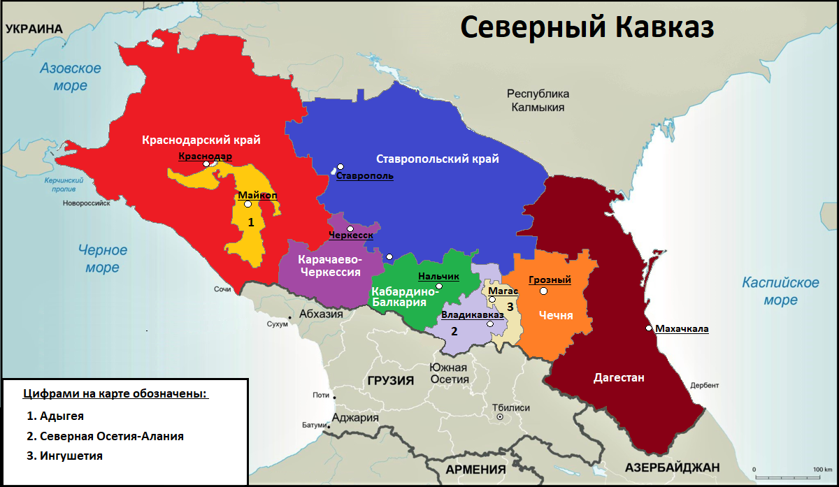 карта северный кавказ
